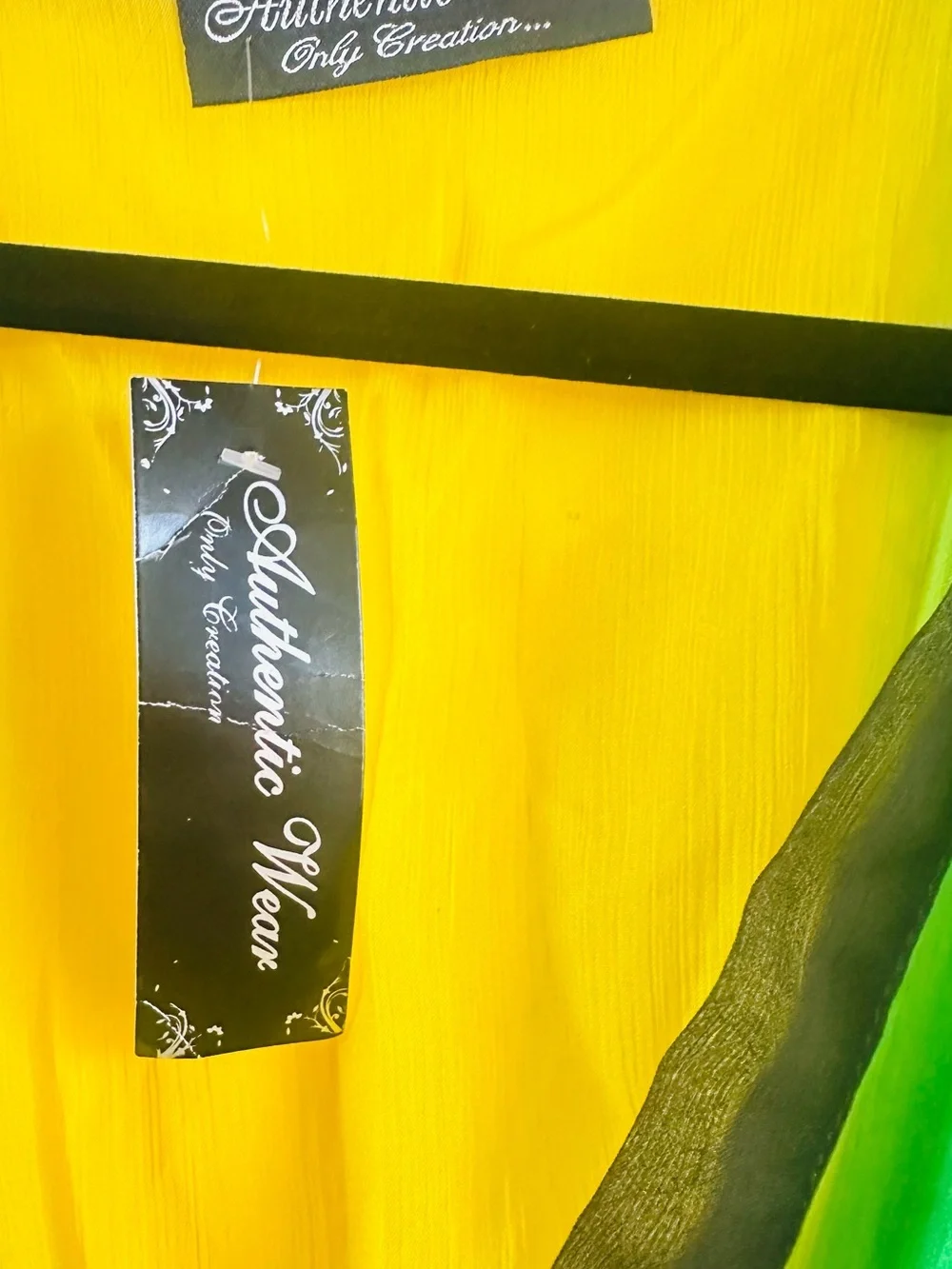 Authentic Vibes Green & Yellow Sheer Tie-Front Kimono Top
